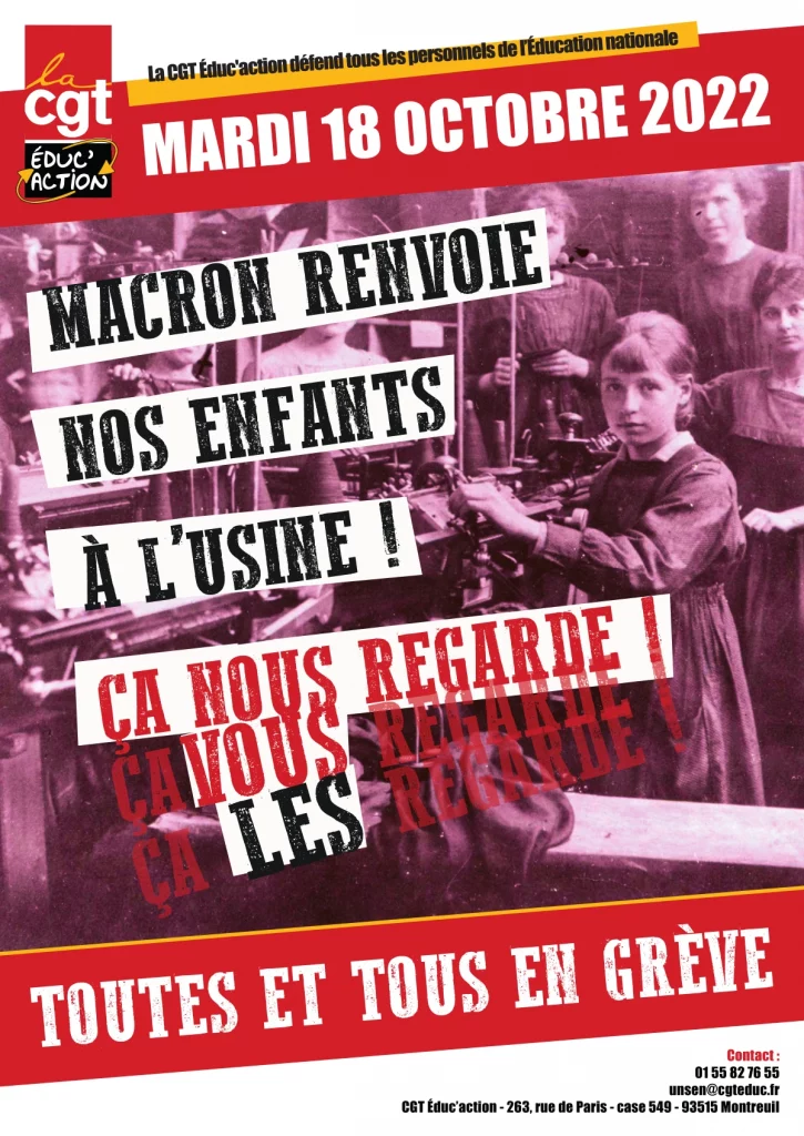 AFFICHE Macron renvoie nos enfants a lusine